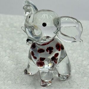 Hand blown Glass Elephant Figurine with Red Accents Trunk Up Good Luck EUC